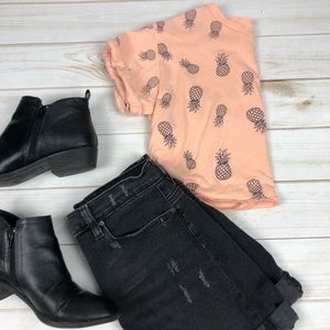 French Party Anthro Pineapple Cropped Cuffed Tee